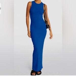 SKIMS RIBBED LONG TANK BLUE/ ELECTRIK DRESS SIZE M NEW